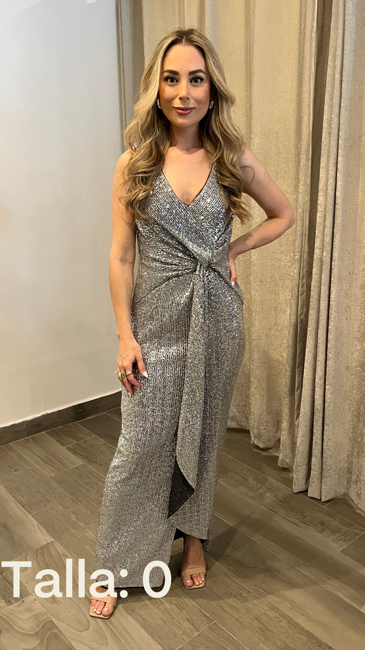 Sequined Twist Silver Dress