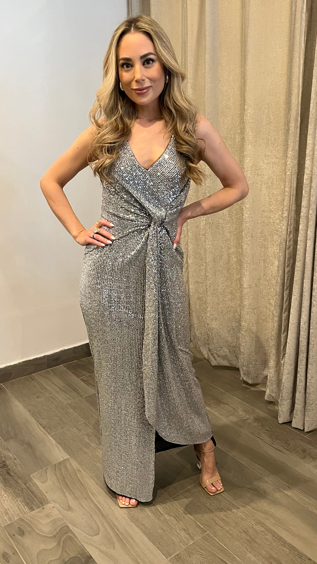 Sequined Twist Silver Dress