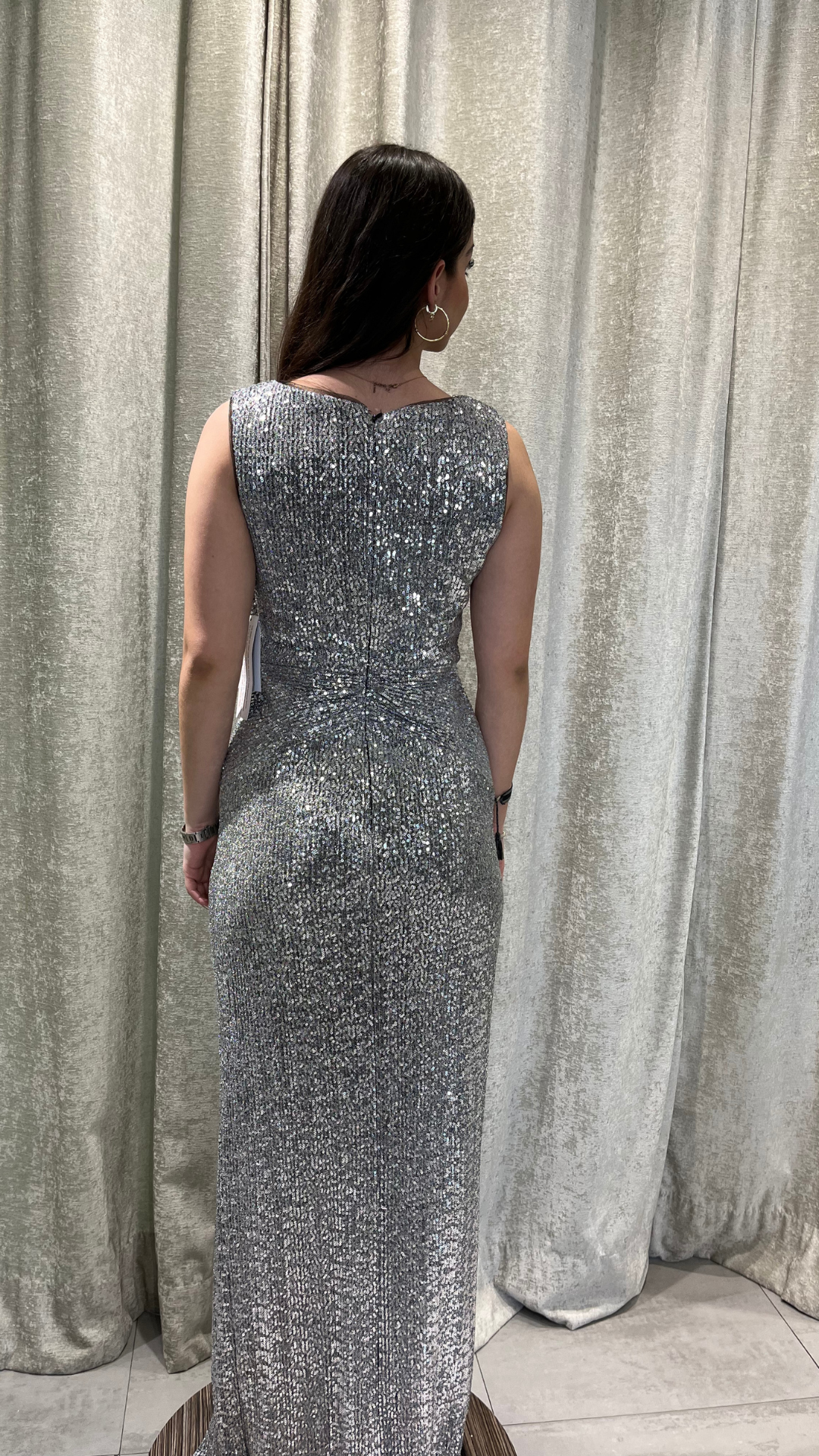 Sequined Twist Silver Dress