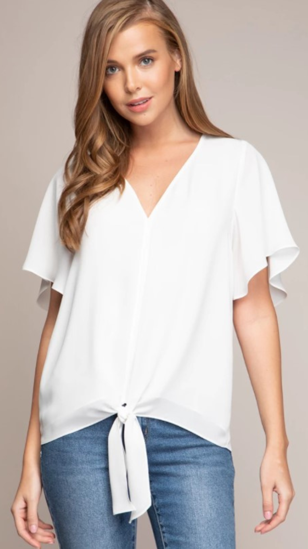 Flutter Sleeve Front Tie Blouse