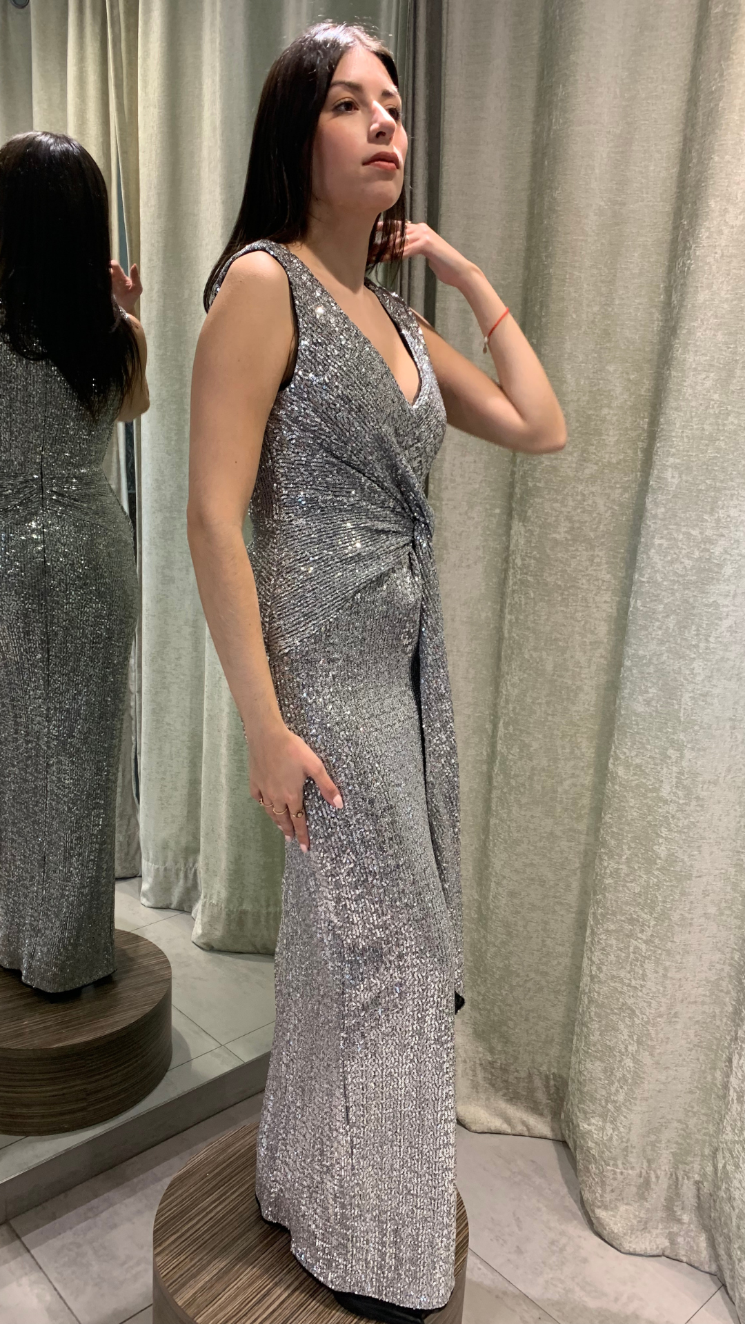 Sequined Twist Silver Dress